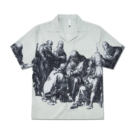 Cross-border Foreign Trade Europe and the United States Leisure West Coast Fashion Brand Retro Roman Print Print Shirt Short-sleeved Couple Cardigan Men