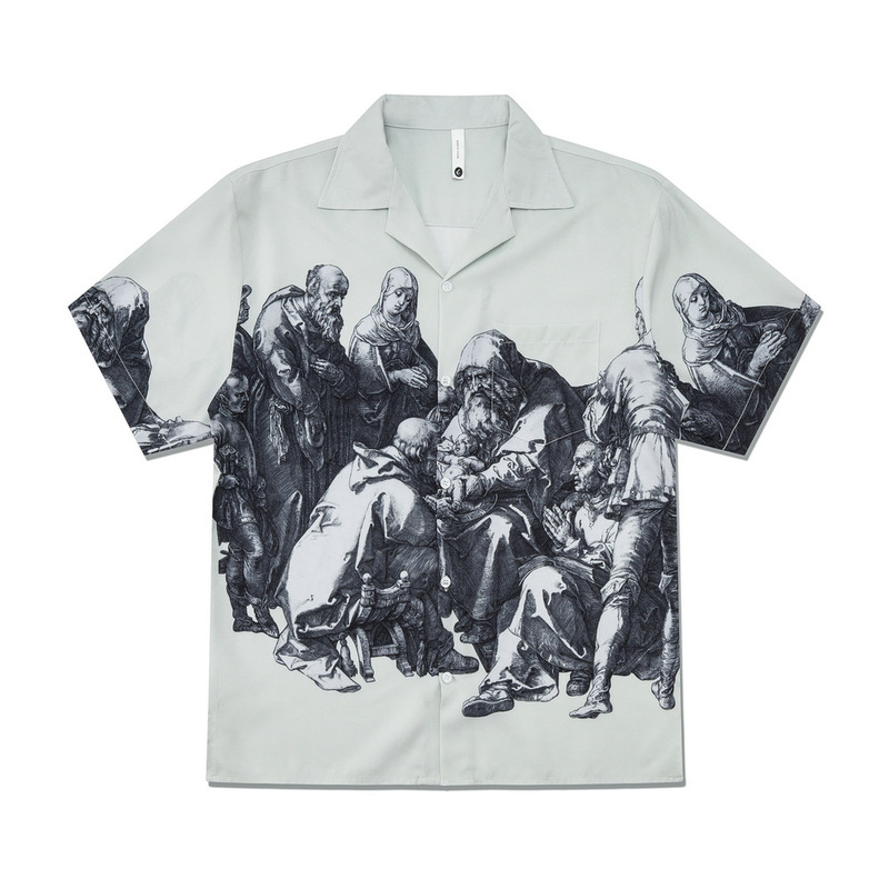 Cross-border Foreign Trade Europe and the United States Leisure West Coast Fashion Brand Retro Roman Print Print Shirt Short-sleeved Couple Cardigan Men