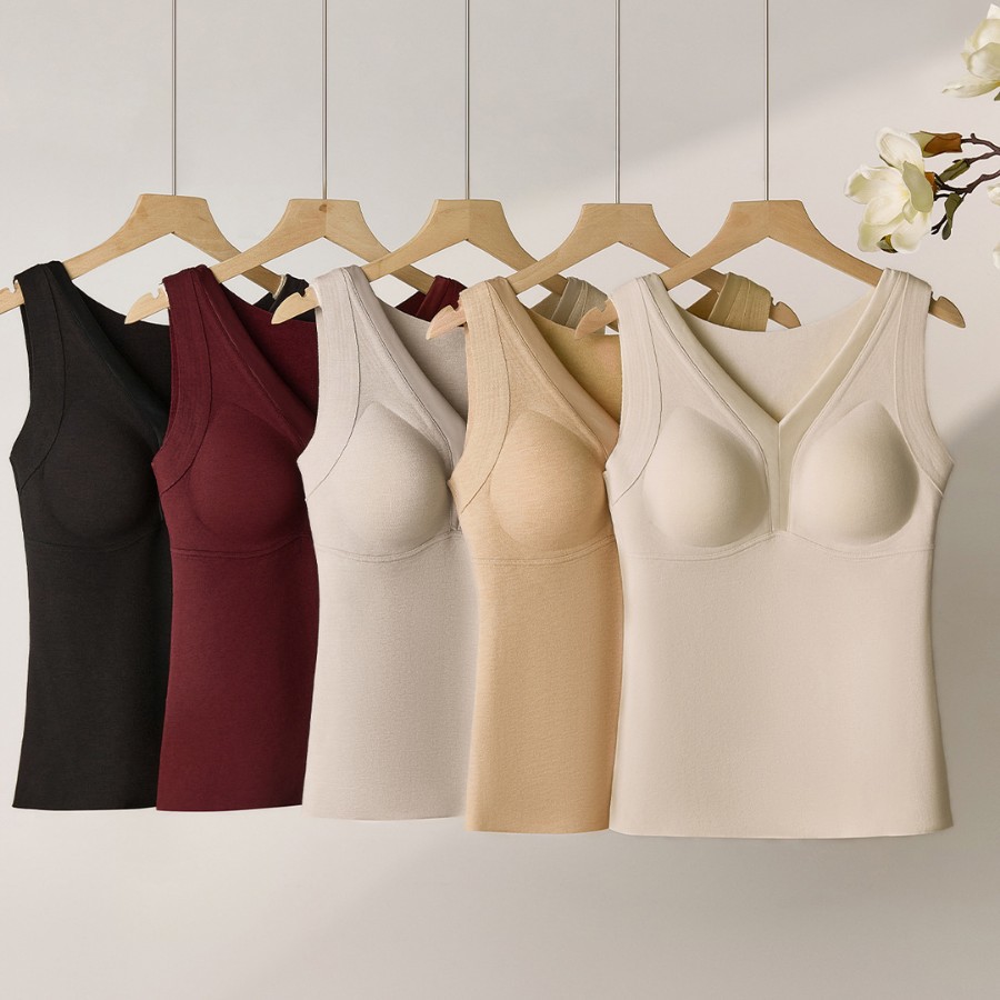 6665 Plus Size Seamless Sheep Wool Thermal Underwear for Women with Built-in Chest Pads, Close-fitting Vest for Autumn and Winter, Can Be Worn as Outerwear