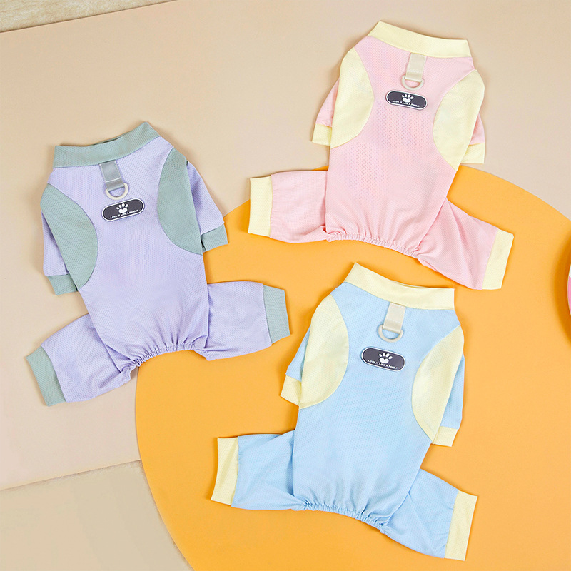 Primavera y verano de perro impresión de garras de piel marca de hielo de malla de cuatro patas abrigo frío gatos al aire libre refrigeración Teddy ropa de mascotas