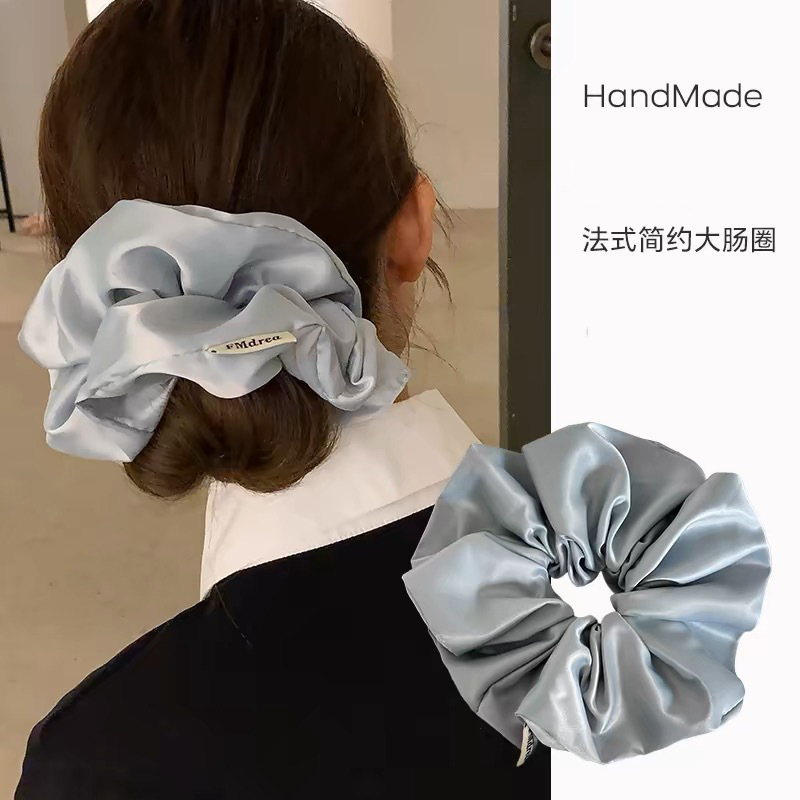 Zhao Lusiと同じスタイルの特大ソリッドカラーサテンヘアリング、多用途のローポニーテールヘアゴムバンドヘアアクセサリー|undefined