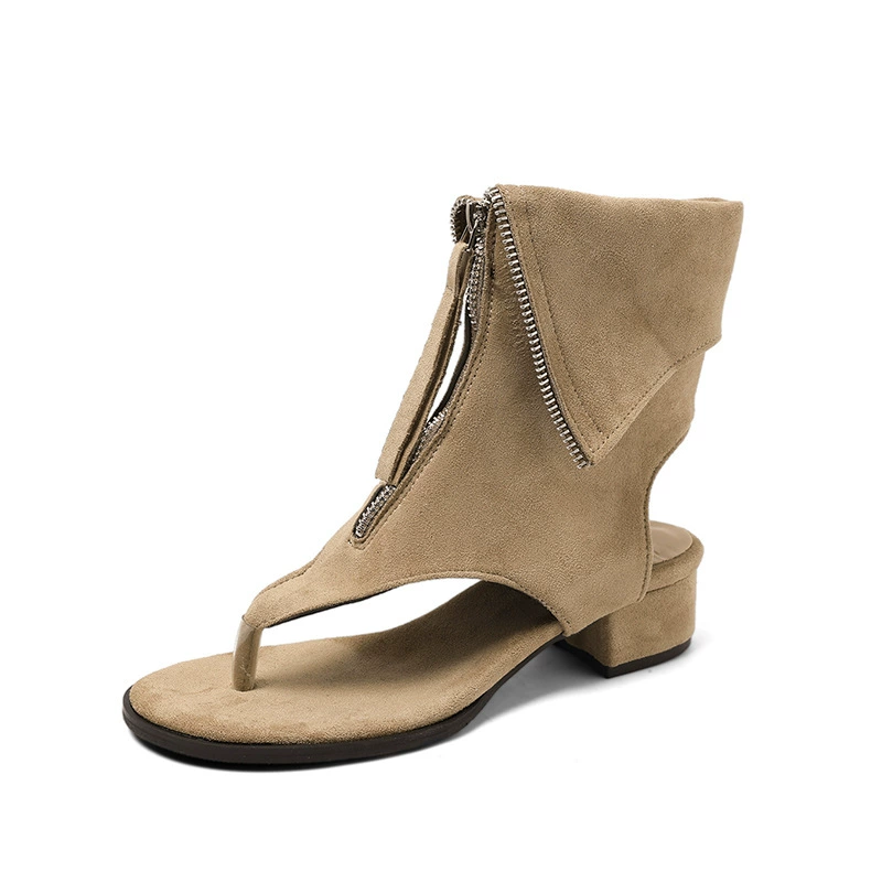 High-heel sandals front-zip, thick heel herringbone style, front zipper, sizes 35–42