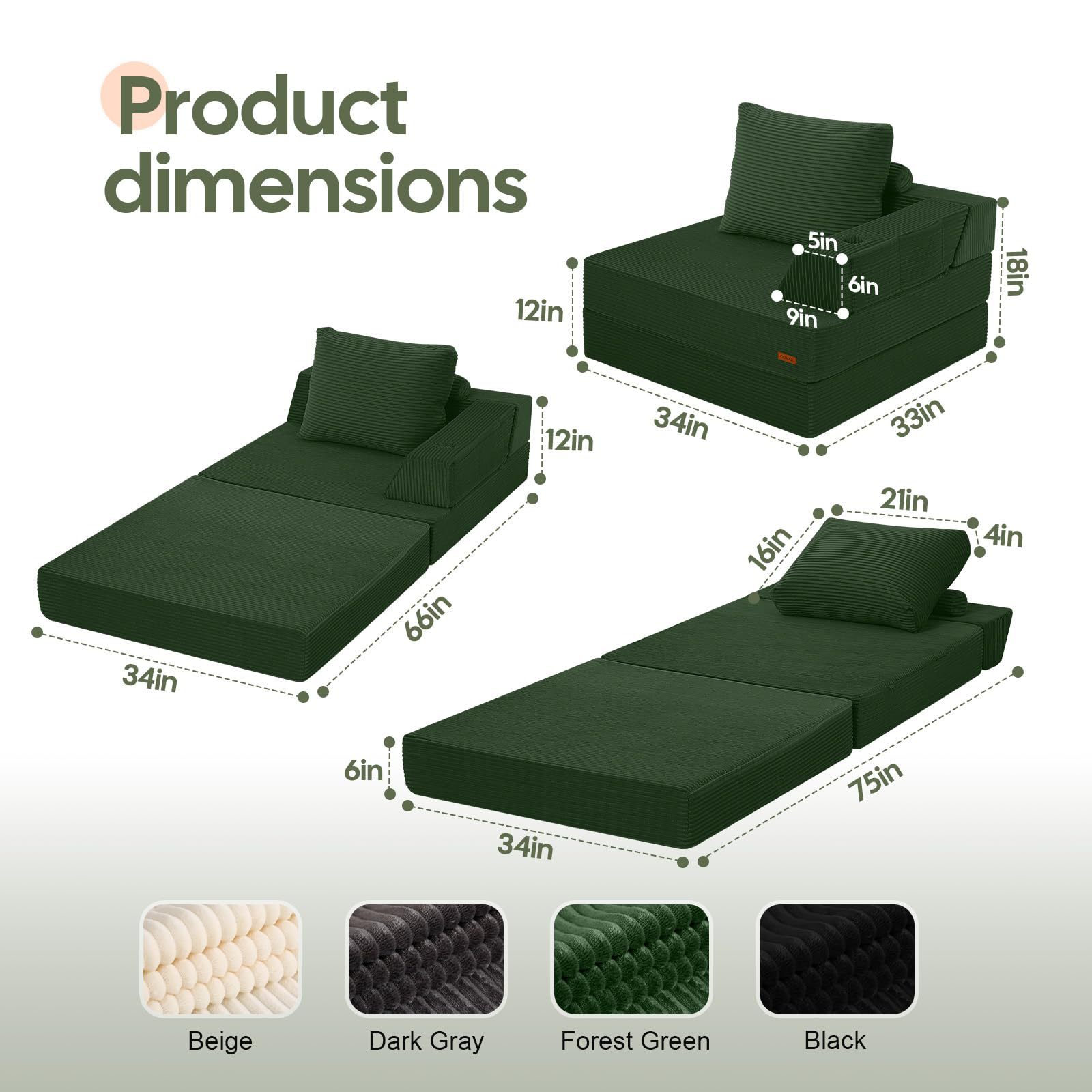 Módulo de sofá plegable transfronterizo combinado sofá de tela para acostarse y dormir bloque de tofu sofá cama de tatami individual