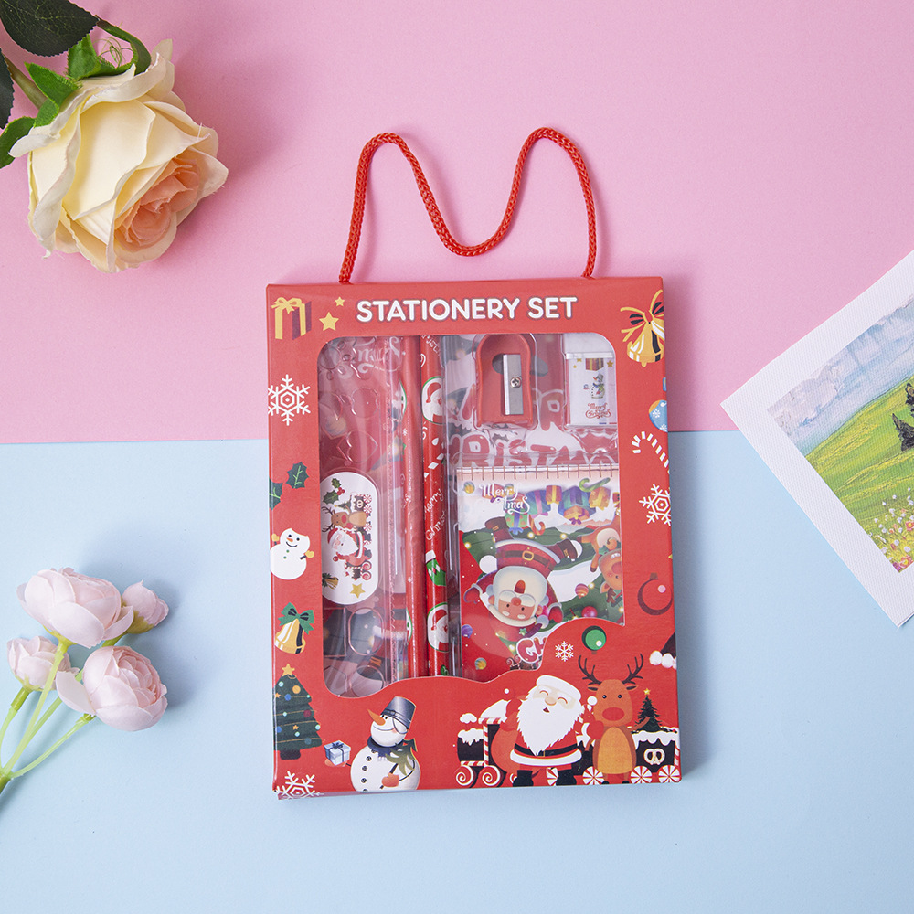 Juego de papelería para niños de Navidad Juego de seis piezas de dibujos animados Regalo de graduación Regalo para estudiantes de primaria Premio Juego de lápices al por mayor