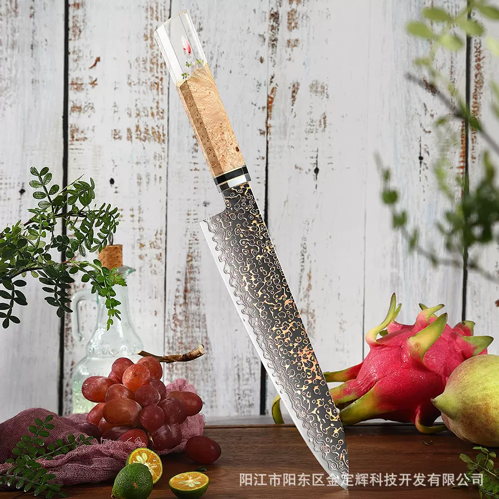 大马士革钢厨师刀日式家用锋利切片刀厨房切肉刀