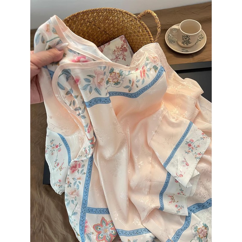 温婉古风花卉提花睡衣女春秋新中式国风冰丝长袖短袖短裤长裤套装|undefined