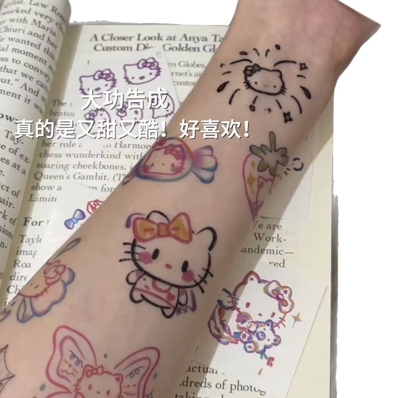 キティ猫タトゥーステッカー安いかわいい漫画防水長持ちアームステッカーインスタイル洗える親友へのギフトとして|undefined