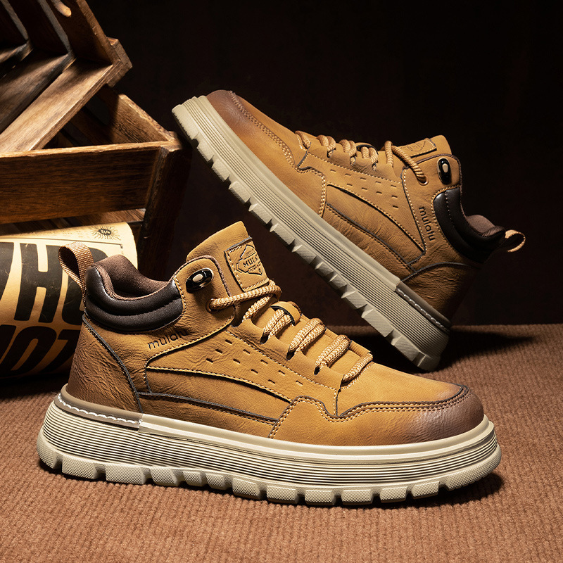 Winter New Martin Boots British Style Leather Shoes Retro Versatile High-Top Thick-Soled Fashion Men's Work Boots Xuheng 3