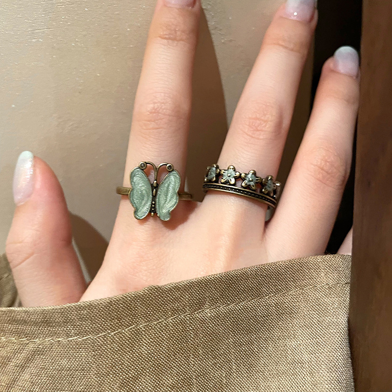 Oil Drop Flower Open Vintage Style Versatile Index Finger Ring Light Luxury High-end Feel Jewelry_voghion.com