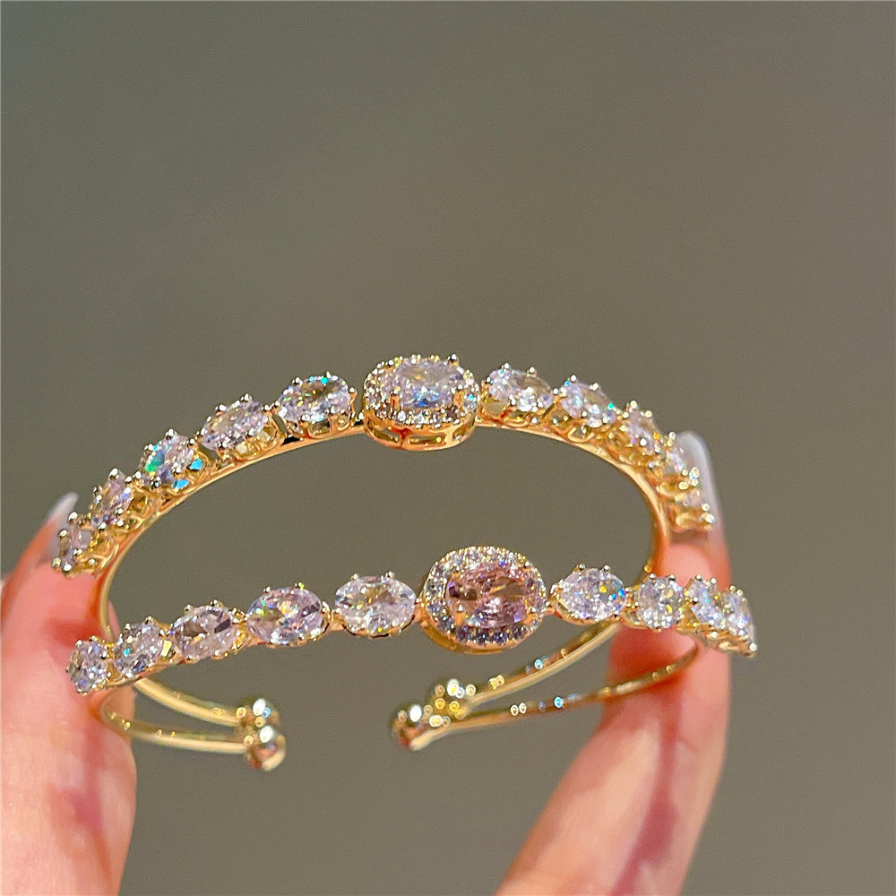 Pulseira de zircão para mulher estilo elegante rosa e branco_voghion.com