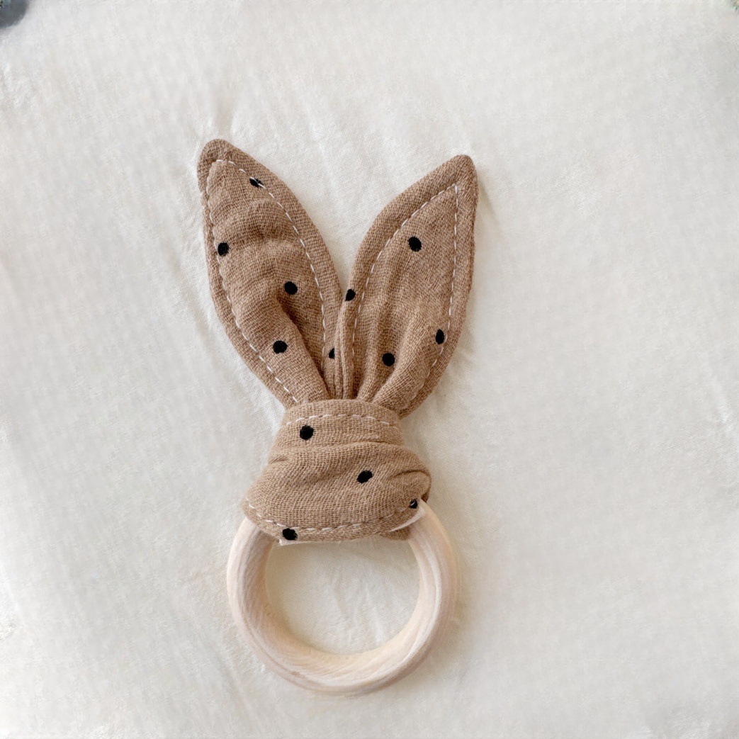 ins orejas de conejo bebé anillo de mordida de algodón gaza de madera oro masticar anillo molar juguetes de entrenamiento de agarre de mano bebé image 22