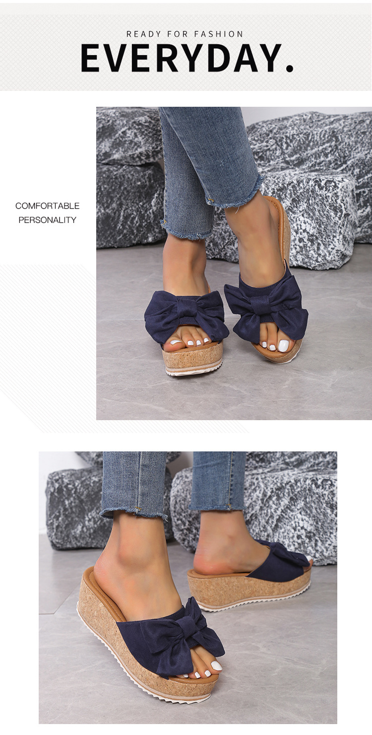 Women's Casual Solid Color Leopard Bowknot Round Toe Wedge Slippers display picture 2