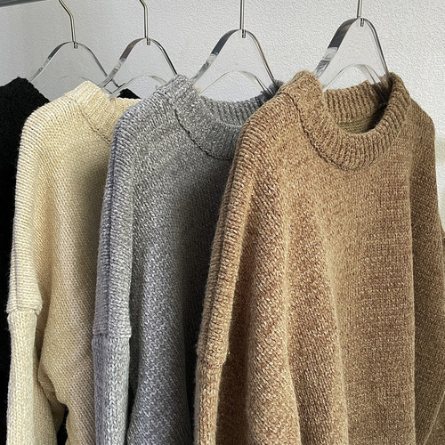 Men's Winter Thick Crew Neck Knit Sweater, Japanese Retro Loose Casual Style Linen Jacket
