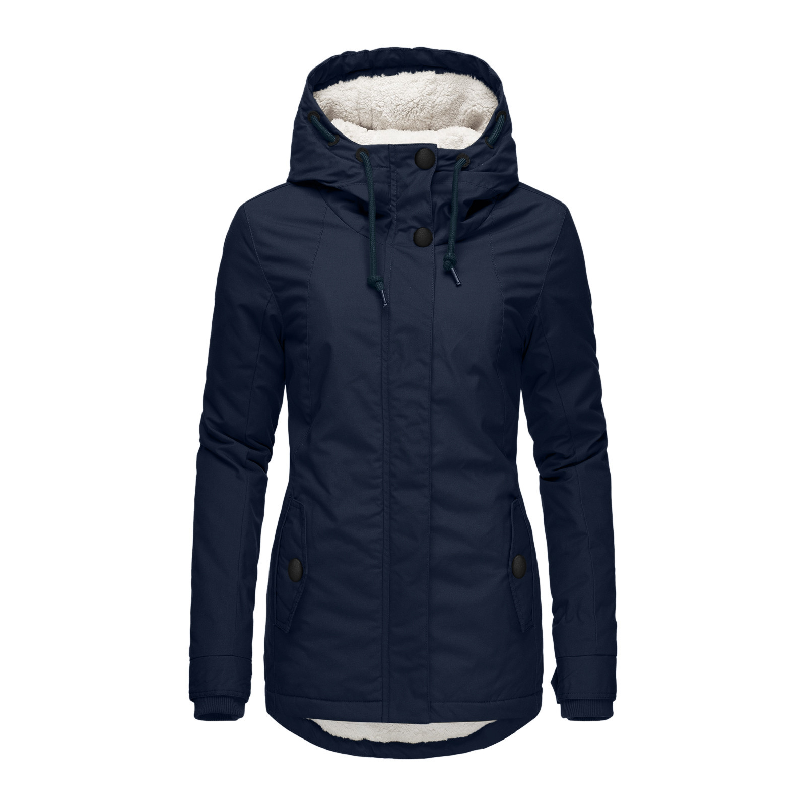 Women's Winter Coat With Zip Pockets And Long Sleeves Thickened_voghion.com