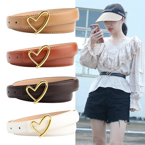 Women's new belt, simple, sweet, love buckle, versatile dress, decorative belt, hemmed jeans belt factory