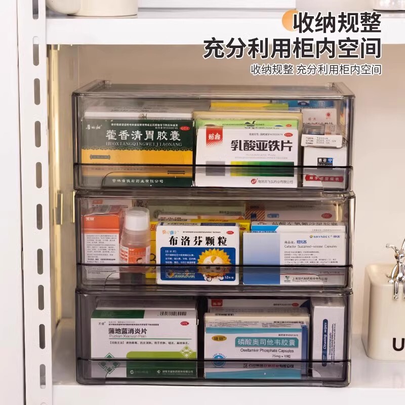 便捷透明药箱药品收纳盒抽屉式药物收纳柜家用大容量医药箱大号家|undefined