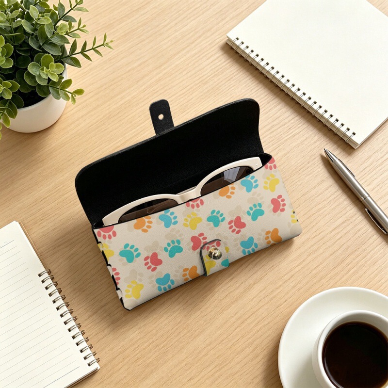Cross-Border Eyeglass Case, Stylish Glasses Pouch with Personalized Dog Paw Print, Portable and Compact Sunglasses Storage Box