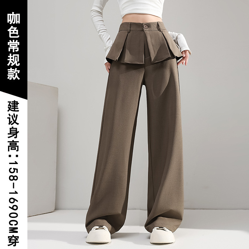 2025年春秋季新款女装假两件西装裤排扣设计阔腿高个子显瘦休闲裤|undefined