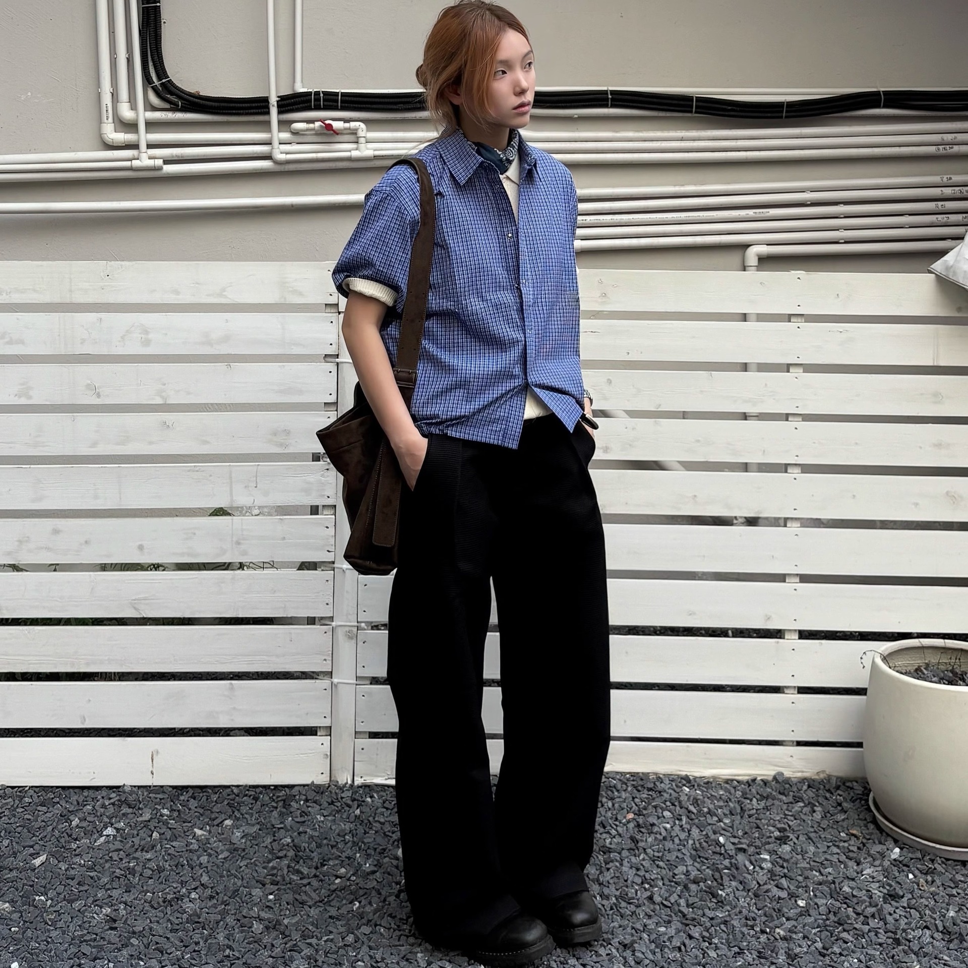 Unique Plaid Drawstring Short-Sleeve Shirt for Men, New Summer Miu Style, Trendy Casual Versatile Shirt Jacket