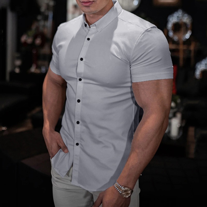 210g Weight Short Sleeve Sleeve Length Single Breasted Placket Type Polyester Fabric Type Regular Top Length Blouse Tops Type Casual Occasion Shirt Collar Neckline Slim Fit Type Solid Color Pattern Summer Season Men's Gender Casual, Formal Style Wholesale Men's Casual Formal Solid Color Short Sleeve Men's Tops 12