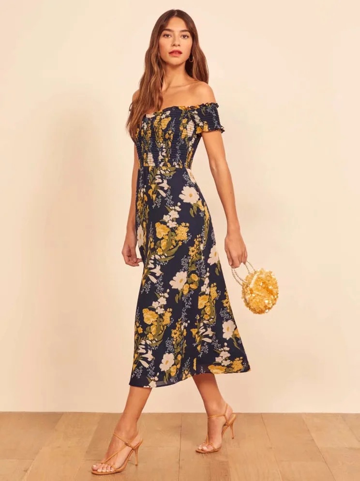 Retro V-neck Printed Split Sling Skirt NSAC32720