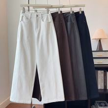 秋冬抓绒内里宽松直筒休闲裤女2025新款高腰显瘦半松紧磨毛长裤