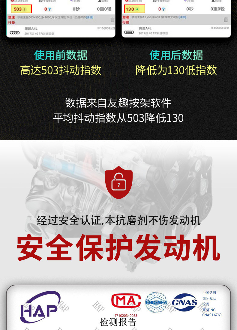 Engine anti-wear protectant for vehicles, motorcycle noise reduction, anti-vibration, anti-rust agent, car maintenance agent