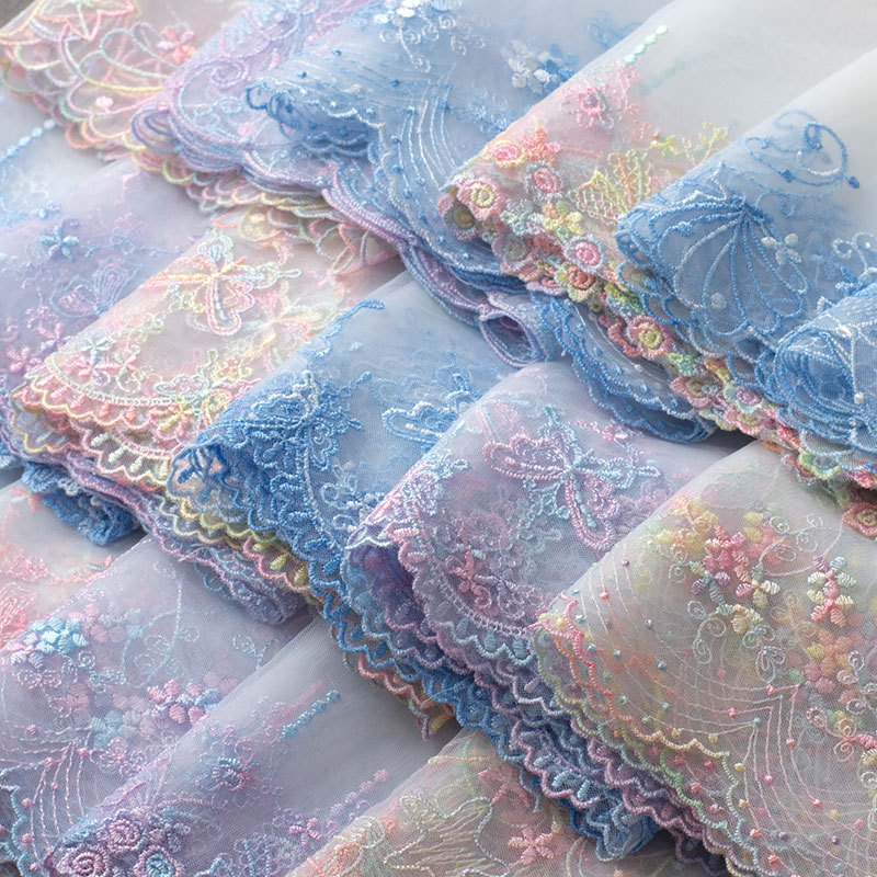 Venta al por mayor de bricolaje hecho a mano lolita ropa tela accesorios para el cabello dopamina fantasía color bordado malla encaje