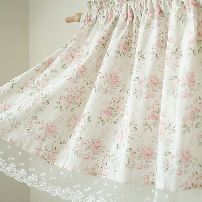 Hegaly Retro Oil Painting Texture Rose Small Floral Door Curtain Cotton Printed Small Curtain Light-Transmitting Shade Curtain