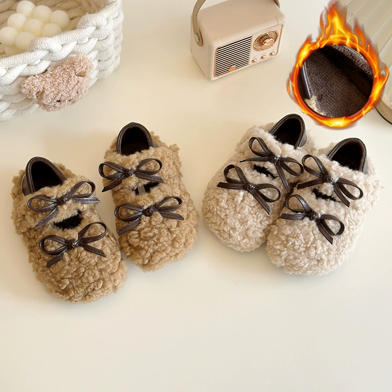Девушка плюшевая теплая меховая обувь зимой 2024 новая корейская обувь принцессы на мягкой подошве иностранная детская обувь Doudou