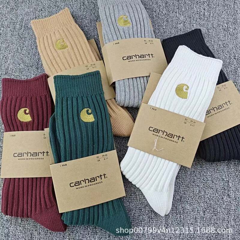 Carhartt Large Thick Knit Double-Needle Men's Workwear Trendy Brand Embroidered High Tube Basketball Sports Socks