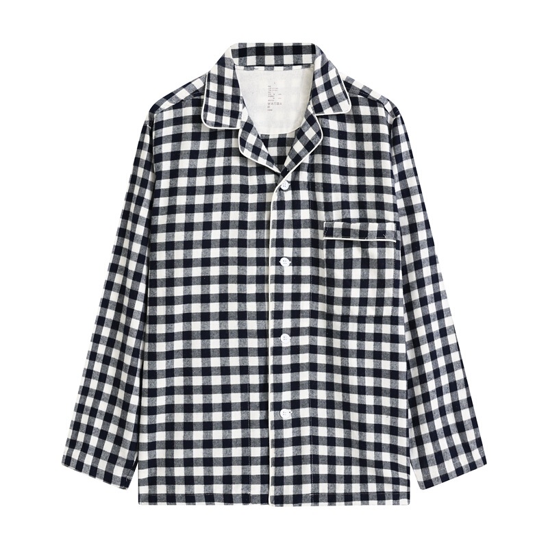 Japanese-Style Muji Flannel Pajamas for Men and Women Couples Brushed Cotton Long-Sleeved Spring & Fall Thickeneded Plaid Home Wear Set