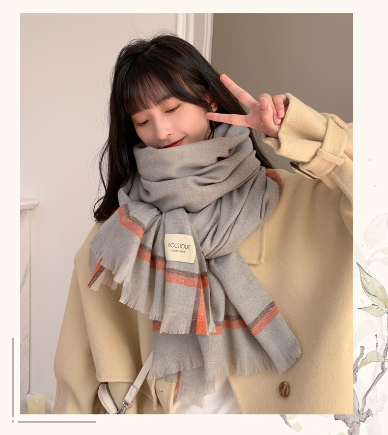 Short Beard Striped Scarf Korean Version Of The Double-sided Fashion Thickening Warm Long Shawl Student Bib display picture 31