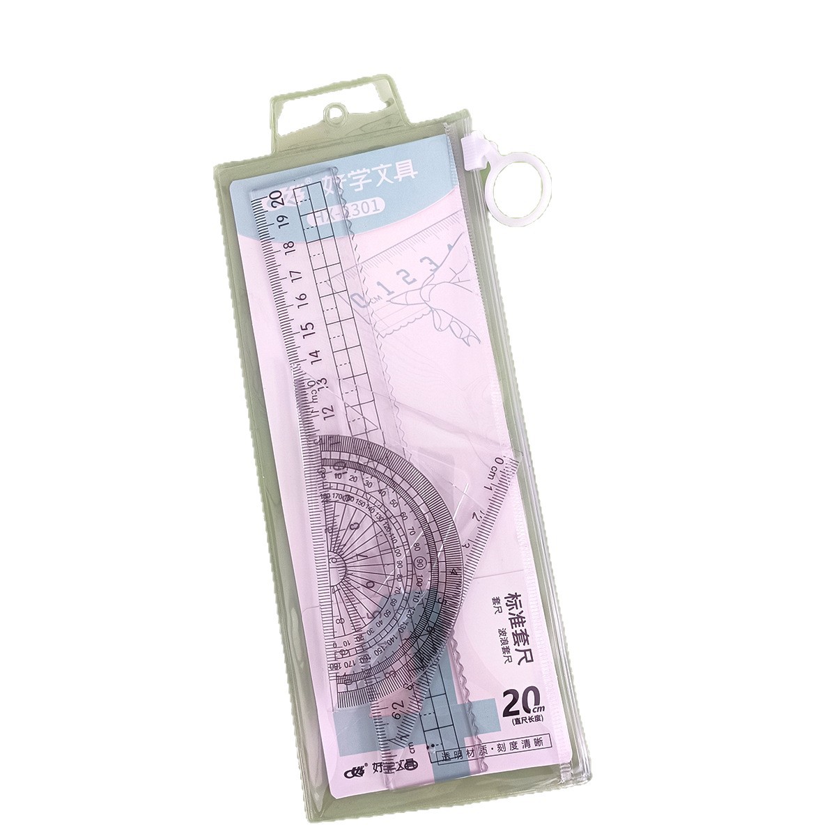Bolsa de bordes de alta calidad gruesa 20cm de regla de cuatro piezas de regla recta triángulo de medición de ángulo conjunto de papelería estudiantil