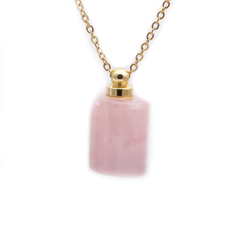 Fashion semi-precious stone flat cylindrical perfume bottle necklace