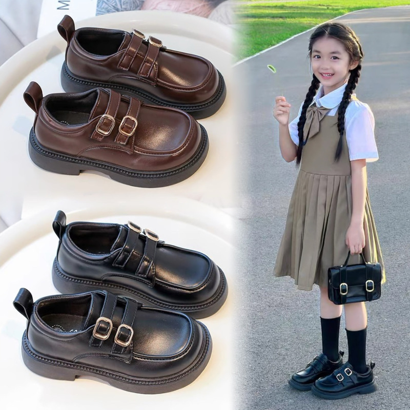女の子の靴子供プリンセス小さな革靴 2024 春と秋の新作英国女の子黒カレッジシューズローファー|undefined