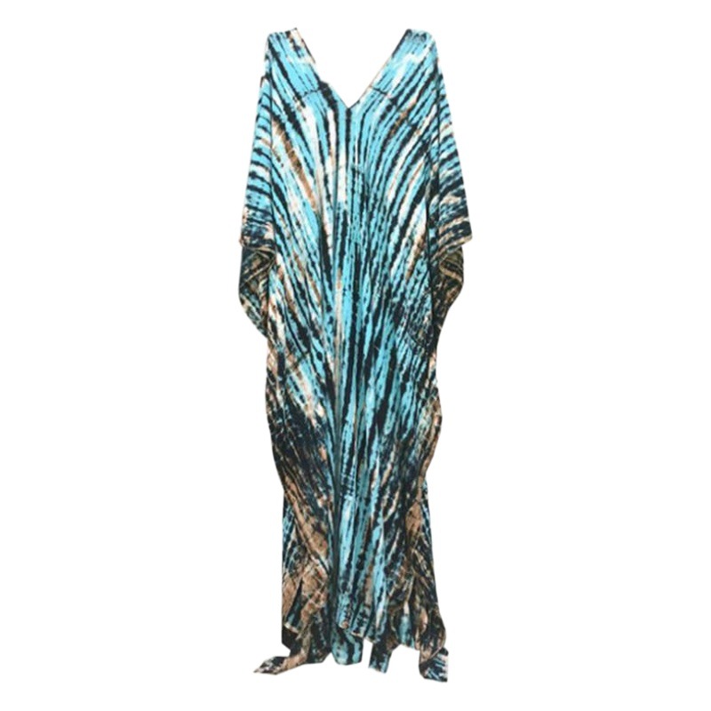 Cross-border European and American rayon Halo beach blouse loose gown striped holiday skirt bikini blouse (30 colors