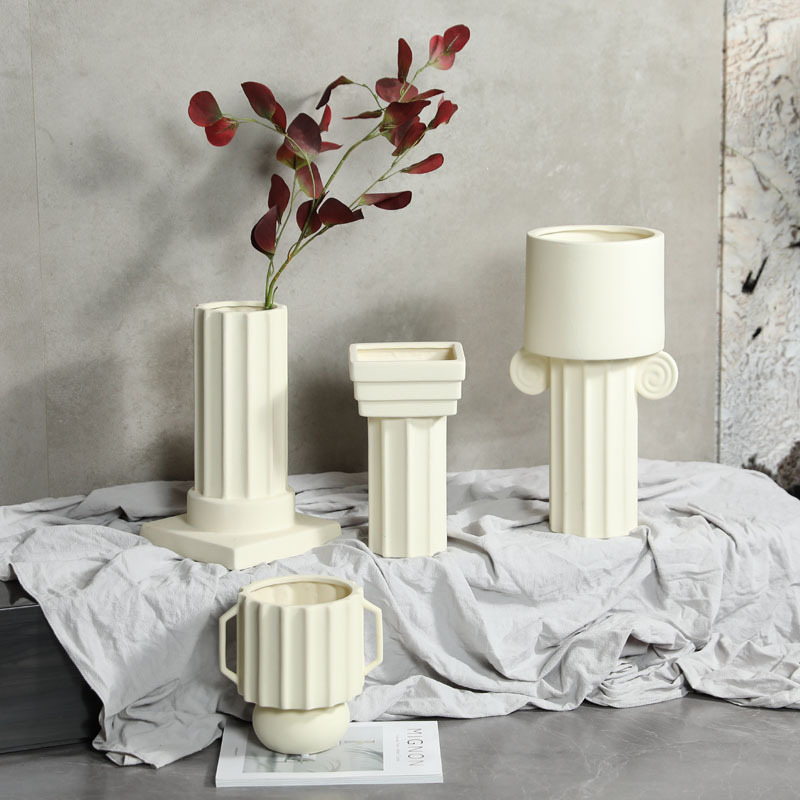 Wabilifeng Jarrón de cerámica Decoración simple y moderna de flores de estilo romano Arreglo de flores de escritorio de sala de estar Decoración suave