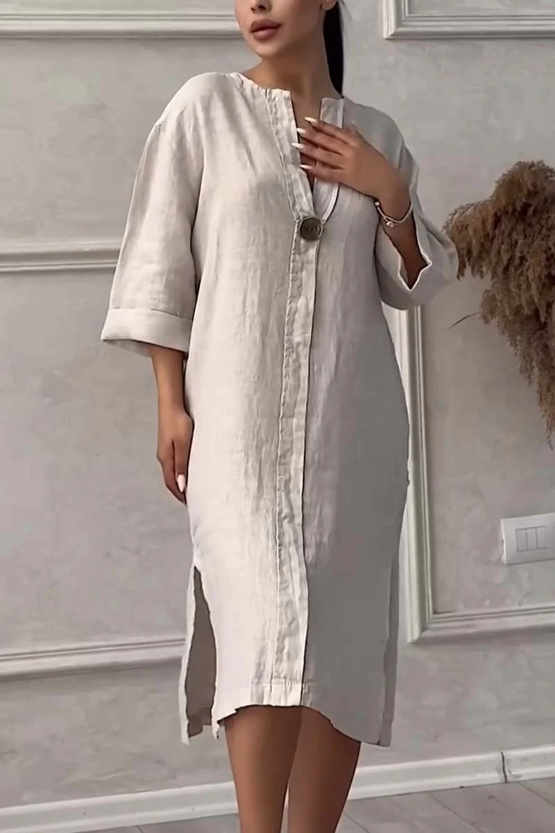 Casual Style Wholesale Women's Casual Button Solid Color Holiday Round Neck 3/4 Length Sleeve Shirt Dress