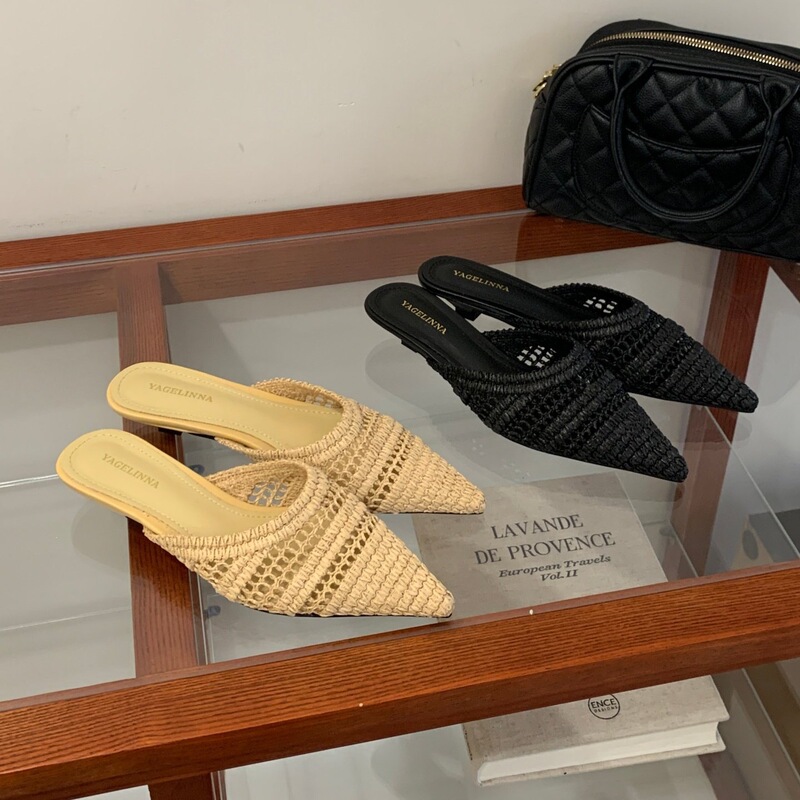 Yagelinna 2026 Korean-Style Woven Pointed-Toe Slip-On Mules for Women, Low-Heeled Slip-On Shoes for Outdoor Wear Yagelinna 2026 Korean-Style Woven Pointed-Toe Slip-On Mules for Women, Low-Heeled Slip-On Shoes for Outdoor Wear