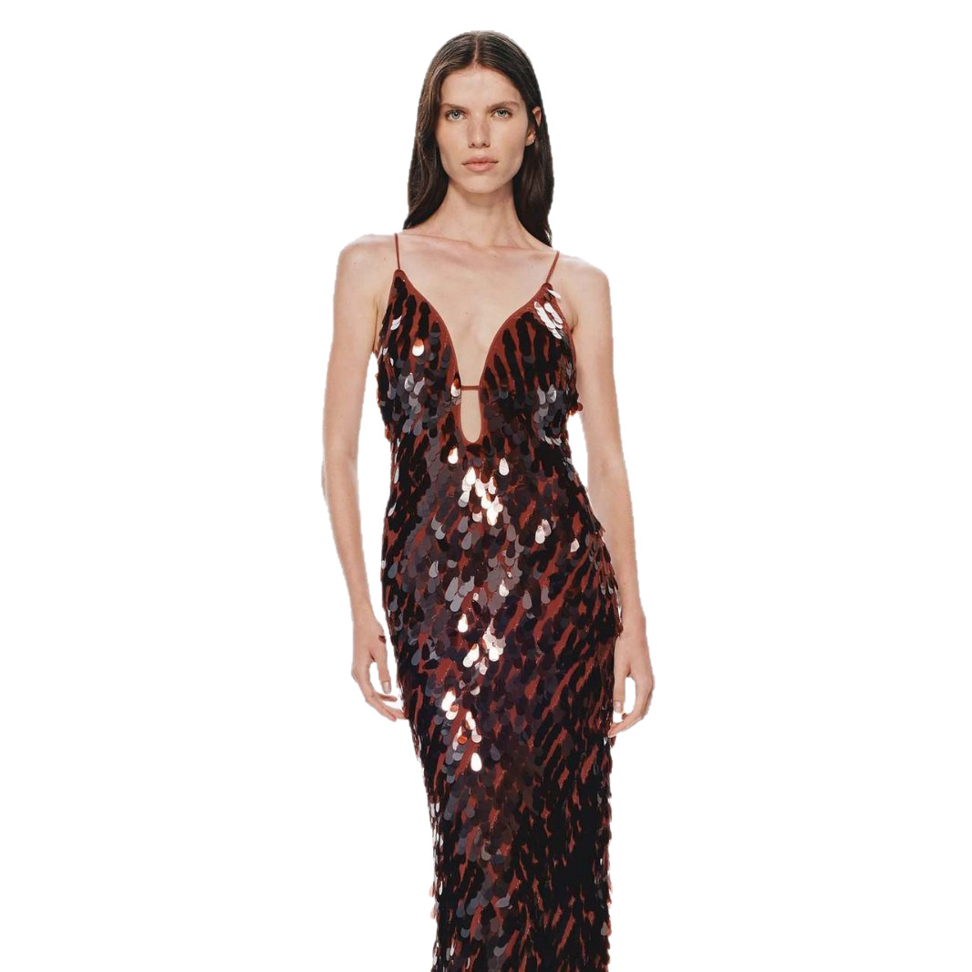 2025 European And American Sexy Women's Camisole Sequin Pure Desire Shiny Long Dress Cross-Border Hot Item Elegant_ecoleips.com