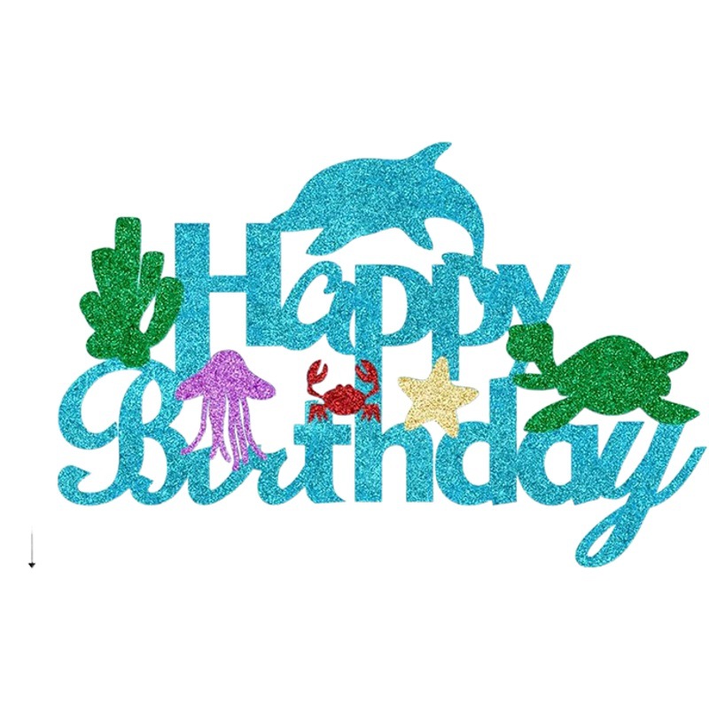 2024 nuevo estilo feliz cumpleaños decoración de pastel tema de animales marinos fiesta de cumpleaños decoración de pastel transfronterizo
