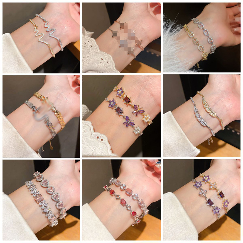 Korean Super Shiny Butterfly Heart Feather Zircon Bracelet, Light Luxury High-End Bracelet, Fashionable and Unique Design Jewelry