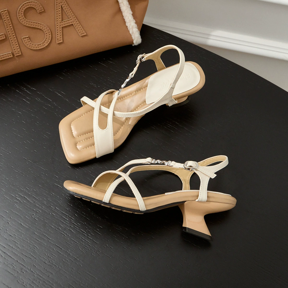 Summer sandals with a strap, thin strap