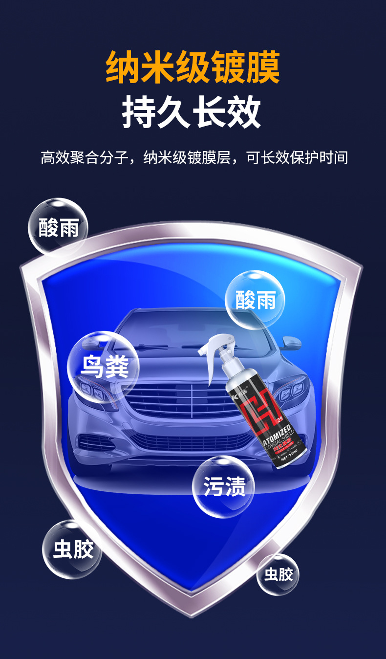 Car Atomized Crystal Shield, Water Repellent, Anti-Fouling, Anti-Rust Paint, Micro-Plated Crystal Car Supplies, Coating Car Paint, Beauty Care