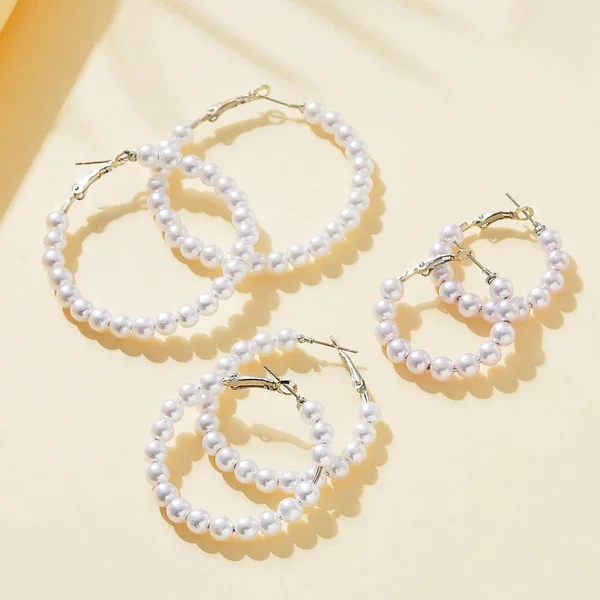 European and American Cross-Border Hot-Selling French Retro Imitation Pearl Earrings, Stylish and Versatile, Cool Style Earrings, Large Hoop Earrings