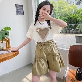 棉质上衣女童短袖t恤夏季套装2026新款洋气夏装大童女孩休闲