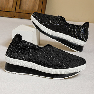 New Summer Women's Rocking Shoes Thick-soled Height-increasing Hand-woven Shoes Leather-band Women's Shoes sneaker Mom's Step-walking Cloth Shoes