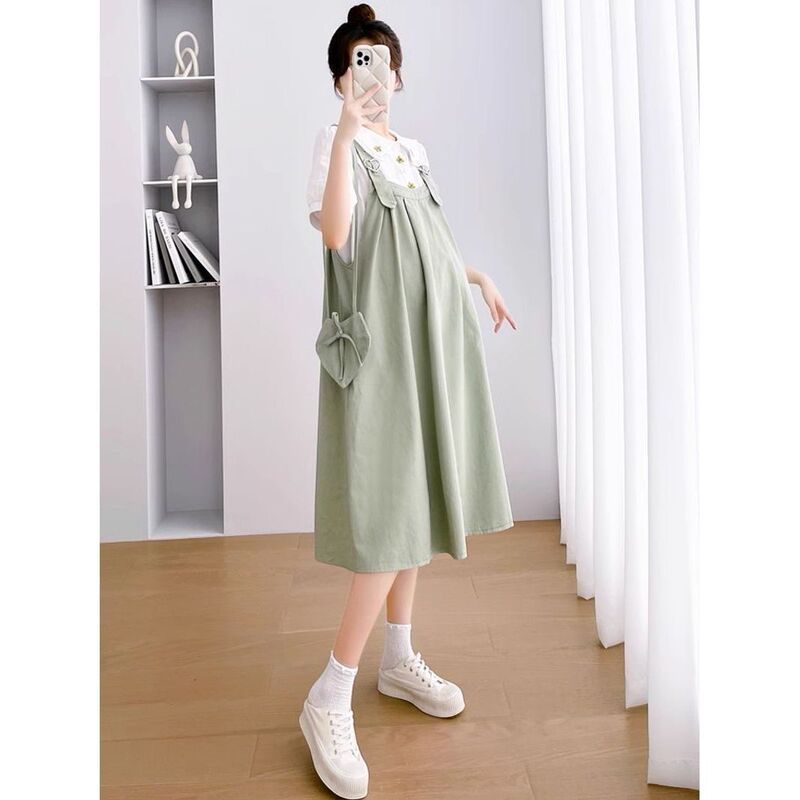 Maternity Summer Suspender Dress 2026 New Style Petite Summer Dress Two-Piece Set for Pregnant Moms