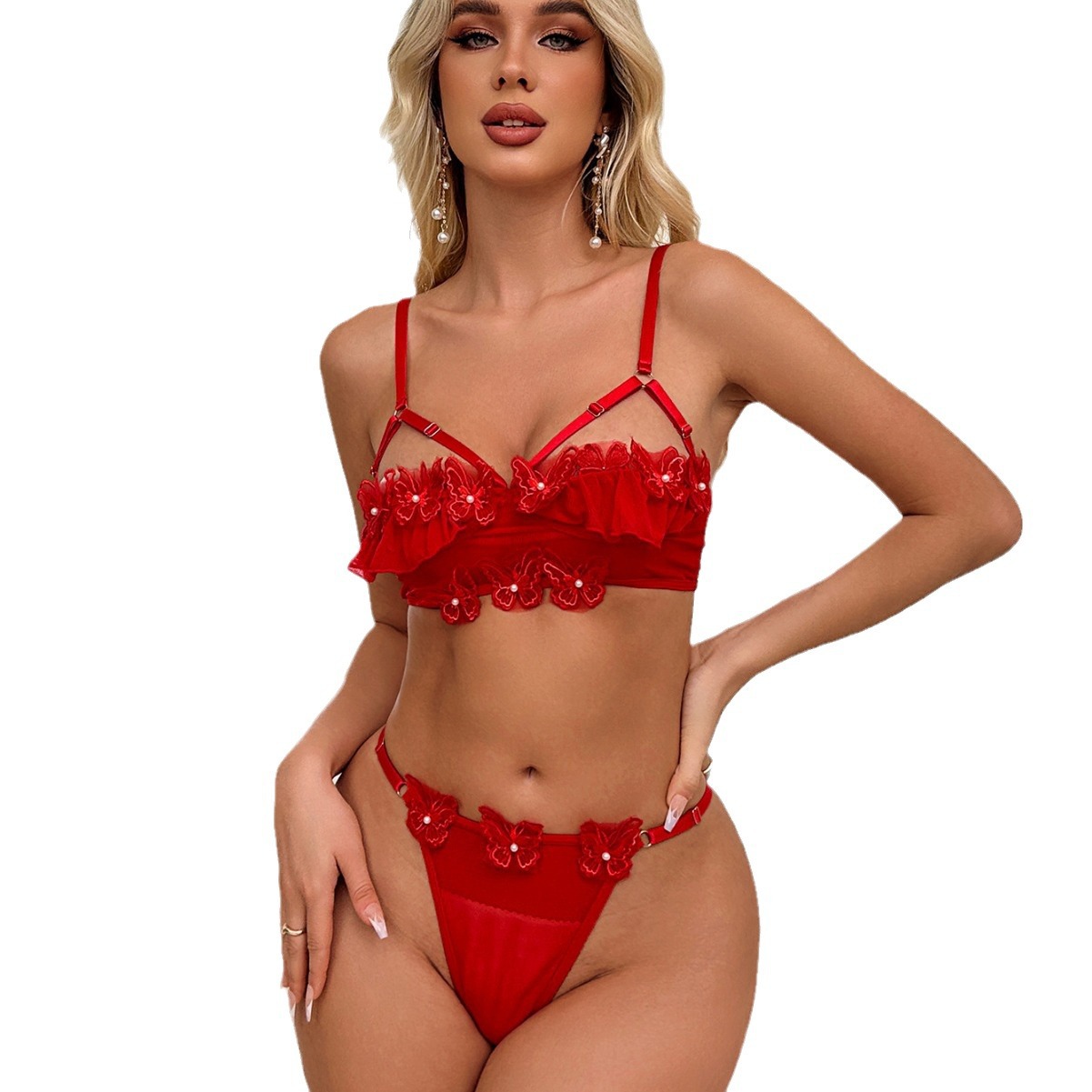 Women's sexy lingerie three point butterfly lace sexy two piece suit for women_voghion.com